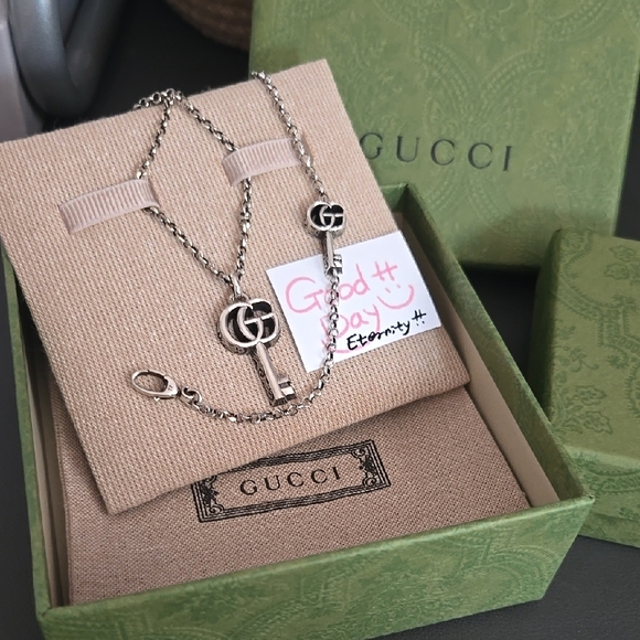 Gucci Silver Double G Key Necklace Key & GG Marmont Key charm Bracelet - Picture 1 of 8